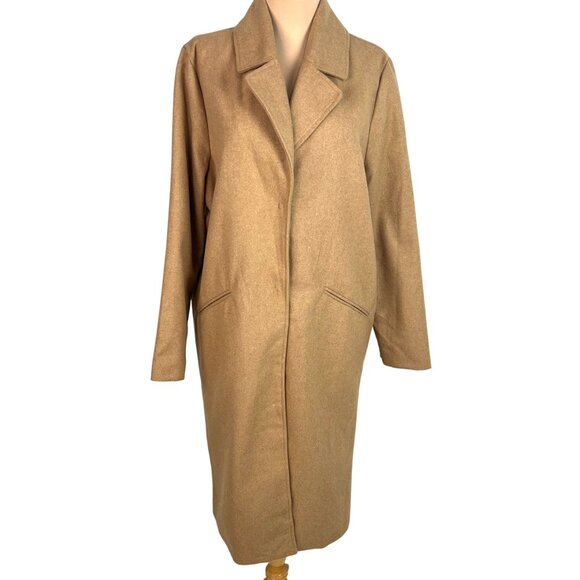 Brave Soul ASOS Camel Brown Wool Blend Dixie Coat 14 Longline Oversized Neutral - Picture 2 of 13
